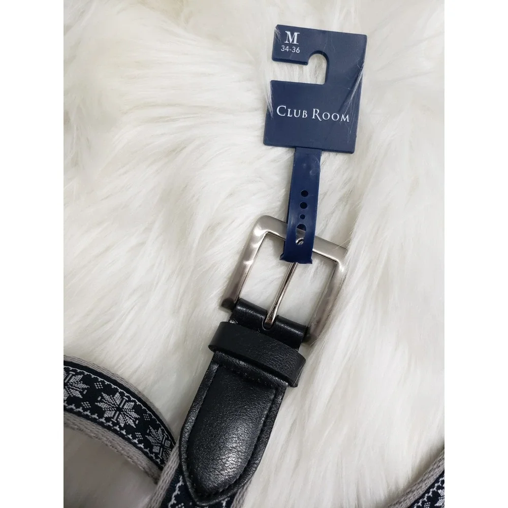NEW Club Room Men's Faux Leather Holiday Cheer Belt‎ Fair Isle print snowflake
